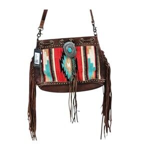 American Darling Saddle Blanket Leather Crossbody Bag Western Fringed Purse